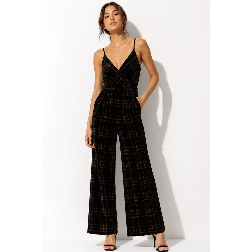 J. Crew Tartan Plaid Velvet Wide Leg Holiday Evening Preppy Jumpsuit Size 12